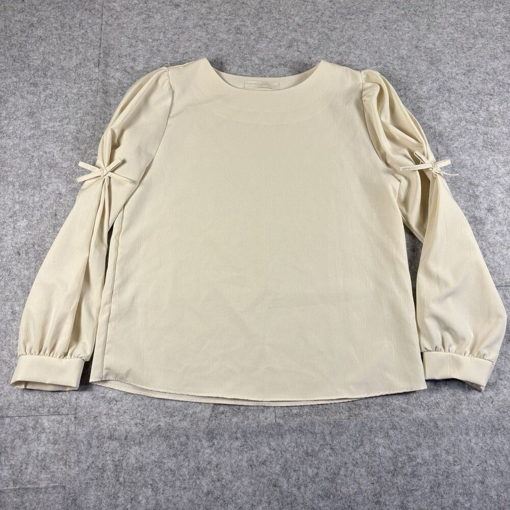 Designed By I Got C Korea Off White Long Sleeve Classy Blouse w/ Bows EUC